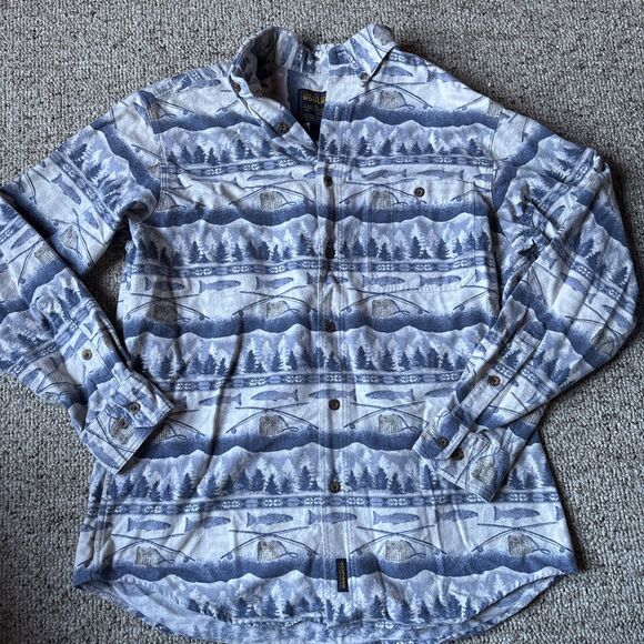 Vintage Men’s Woolrich Button Down Flannel Fisherman Size Medium Blue - Picture 1 of 6